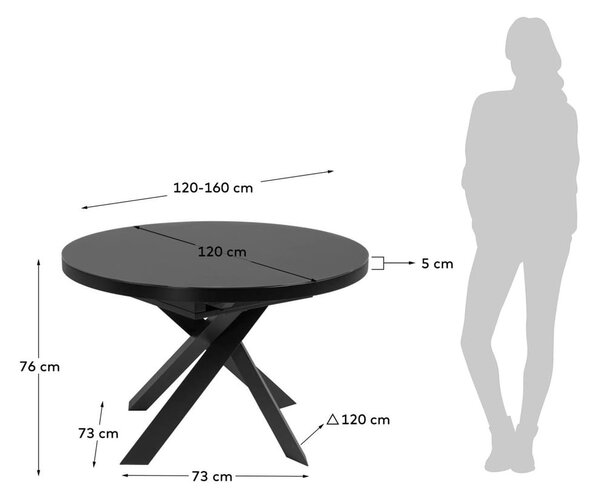 Černý kulatý rozkládací jídelní stůl se skleněnou deskou ø 160 cm Vashti – Kave Home