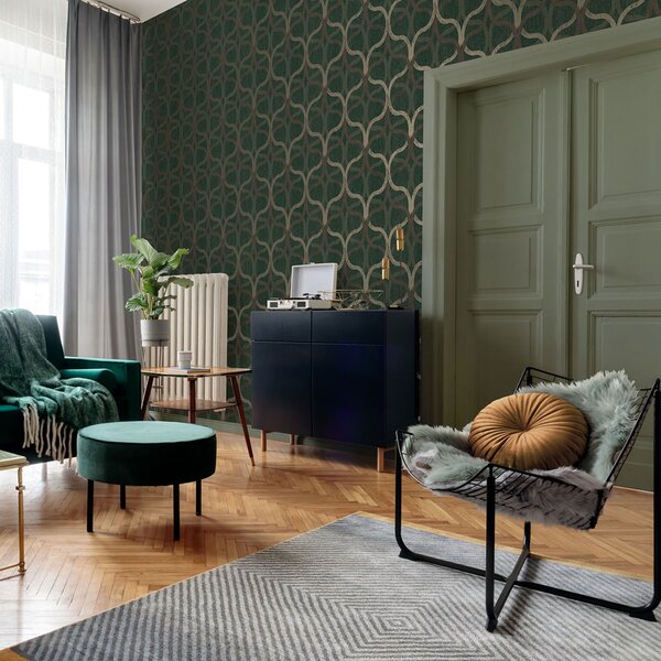 Geometrická vliesová tapeta na zeď, zelená, 128006, Refine, Graham Brown Boutique