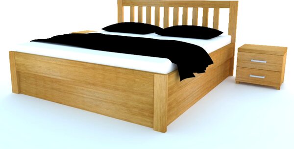 Dřevěná postel z masivu MIA s úložným prostorem 180 x 200 cm Dub - manželské dvoulůžko o šíři masivu 3,7 cm