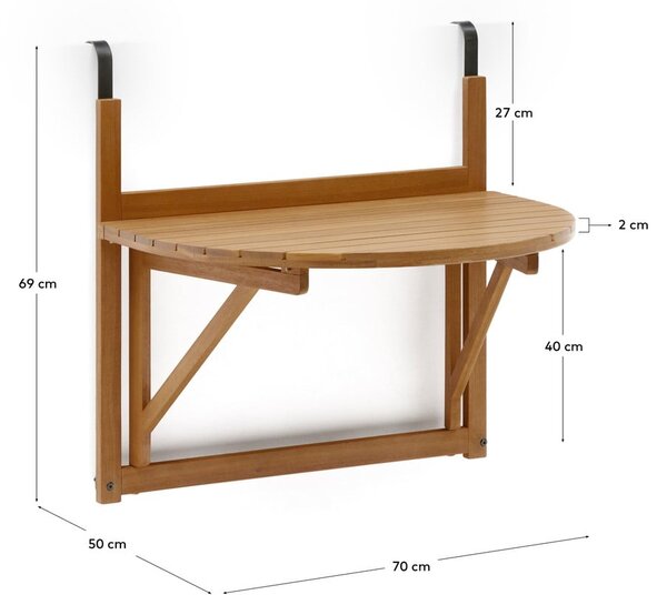 Závěsný balkonový stolek z masivu akácie 50x70 cm Amarilis – Kave Home