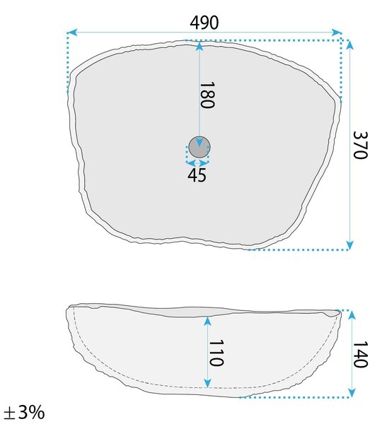Rea Isla Marlo, umyvadlo na desku 490x370x140 mm, imitace kamene, REA-U3512
