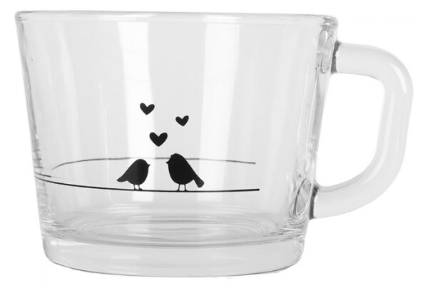 Skleněný hrneček s ptáčky Love Birds – 13x10x9 cm / 450 ml