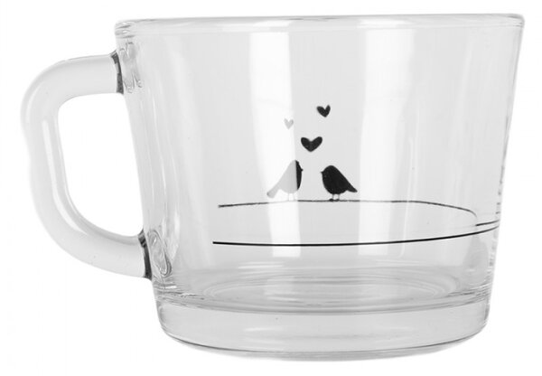 Skleněný hrneček s ptáčky Love Birds – 13x10x9 cm / 450 ml