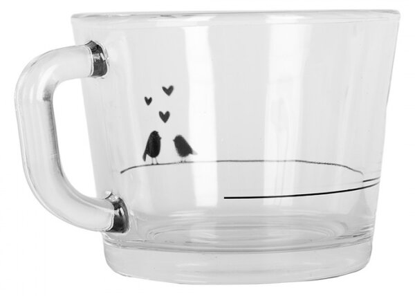 Skleněný hrneček s ptáčky Love Birds – 13x10x9 cm / 450 ml