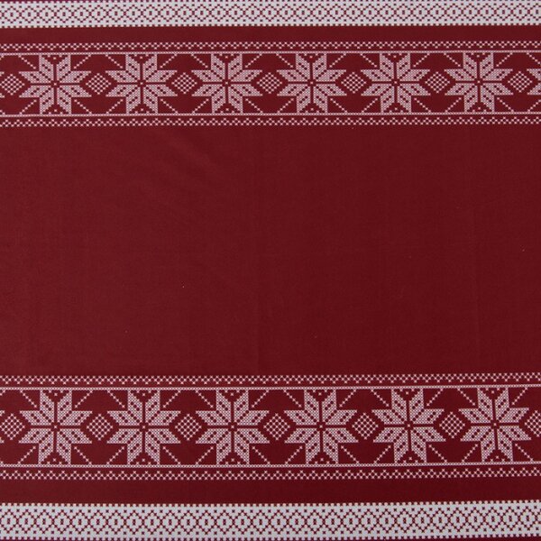 Červený vánoční ubrus s norským vzorem s domečky – 140x220 cm