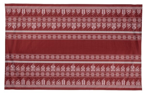 Červený vánoční ubrus s norským vzorem s domečky – 140x220 cm