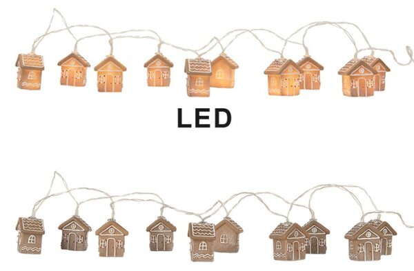 Vánoční LED světelný řetěz s perníkovými domečky – 150 cm / 2xAA