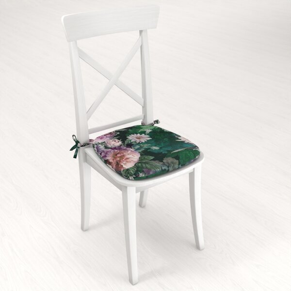Biante Oblý podsedák Parma PM-114 Fialové květy na tmavě zeleném - 39x37x3 cm