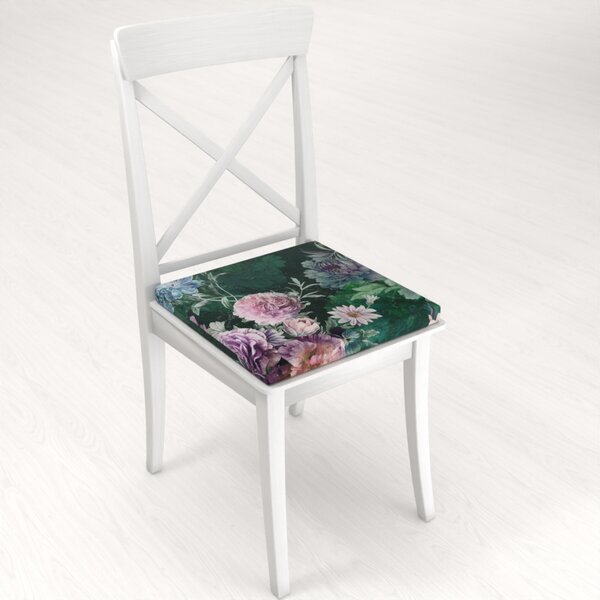 Biante Čtvercový podsedák Parma PM-114 Fialové květy na tmavě zeleném - 38x38x3 cm