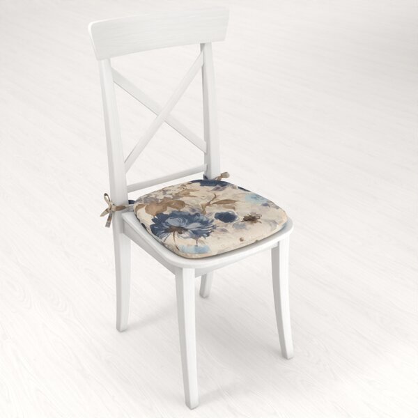 Biante Oblý podsedák Parma PM-113 Modré květiny na smetanovém - 39x37x3 cm