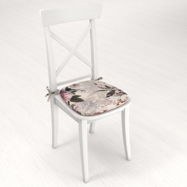 Biante Oblý podsedák Parma PM-112 Fialové květy na smetanovém - 39x37x3 cm