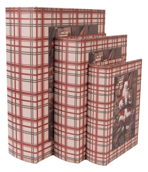 Sada 3 ks úložných boxů ve tvaru knihy s vánočním motivem Santa Clause – 27x22x7 / 22x17x6 / 18x13x4 cm