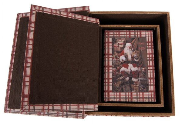 Sada 3 ks úložných boxů ve tvaru knihy s vánočním motivem Santa Clause – 27x22x7 / 22x17x6 / 18x13x4 cm