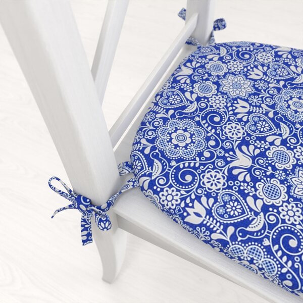 Biante Oblý podsedák PML-100 Modro-bílý lidový ornament - 39x37x3 cm