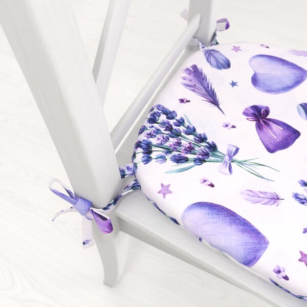 Biante Oblý podsedák PML-055 Levandule a srdce na bílém - 39x37x3 cm