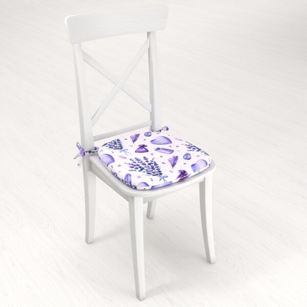 Biante Oblý podsedák PML-055 Levandule a srdce na bílém - 39x37x3 cm