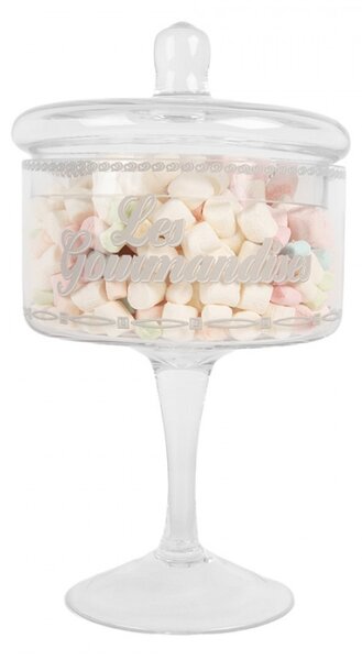 Skleněná nádoba na cukrovinky s víčkem na vysoké noze Patisserie Francaise – 13x24 cm
