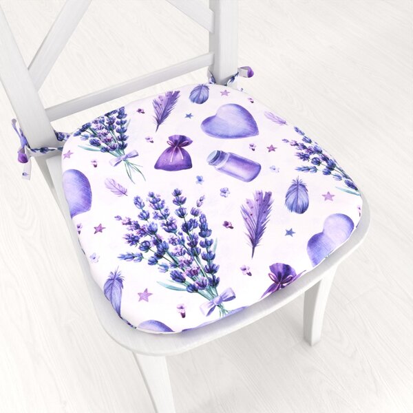 Biante Oblý podsedák PML-055 Levandule a srdce na bílém - 39x37x3 cm