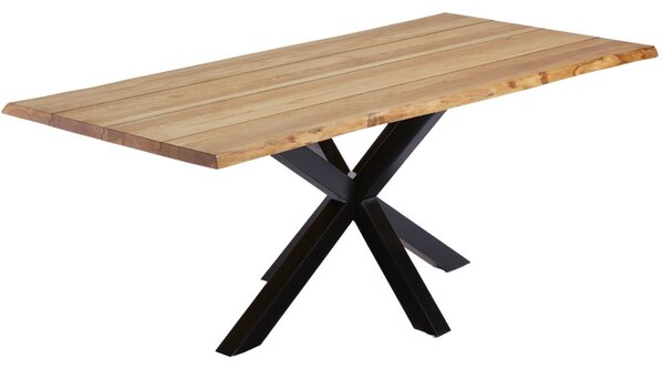 Masivní dubový jídelní stůl Kave Home Argo 220 x 100 cm s černou kovovou podnoží