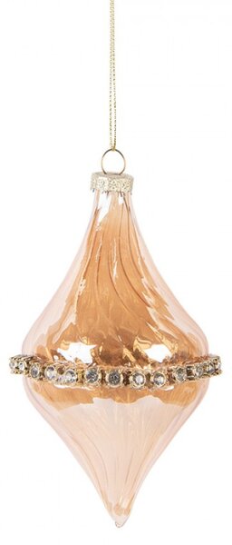 Oranžová skleněná vánoční ozdoba se štrasovým pruhem Glaam – 8x14 cm