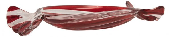 Červeno-bílá skleněná dekorační miska ve tvaru bonbonu Kroonta – 23x11x4 cm