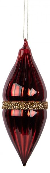 Červená skleněná vánoční ozdoba se zlatým pruhem Glaam – 6x17 cm