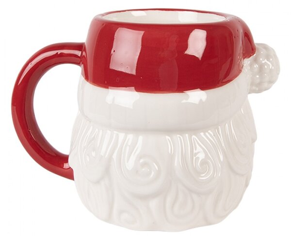 Bílo-červený vánoční keramický hrneček Santa Claus s cukrovou hůlkou Candy Cane – 15x11x11 cm