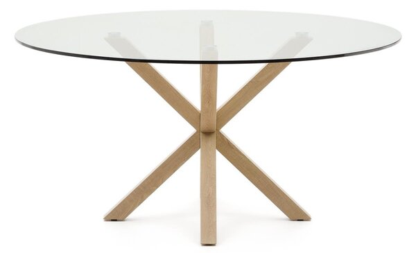 Skleněný jídelní stůl Kave Home Argo 150 cm s přírodní kovovou podnoží