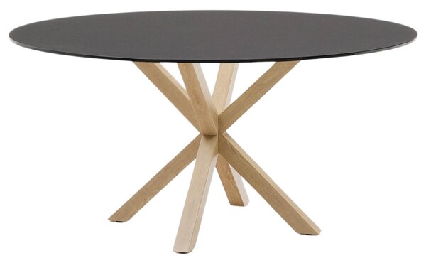 Matně černý skleněný jídelní stůl Kave Home Argo 150 cm s přírodní kovovou podnoží