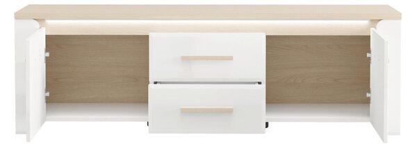 KOMODA POD TELEVIZI, bílá, dub bianco, 154/49,5/40 cm Carryhome - Komody bílé