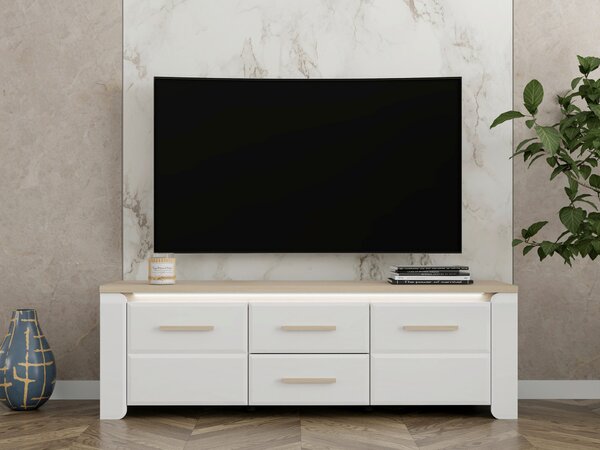 KOMODA POD TELEVIZI, bílá, dub bianco, 154/49,5/40 cm Carryhome - Komody bílé