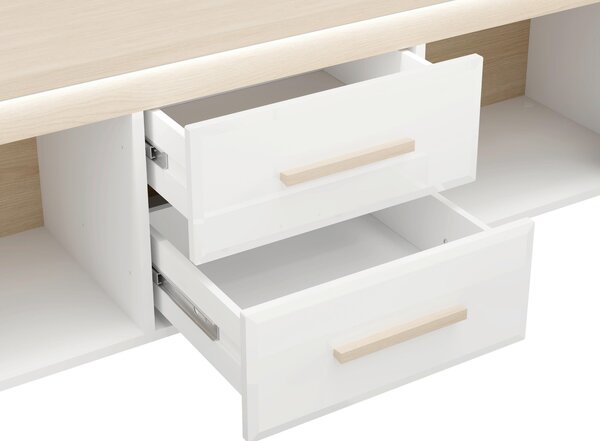 KOMODA POD TELEVIZI, bílá, dub bianco, 154/49,5/40 cm Carryhome - Komody bílé