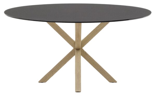 Matně černý skleněný jídelní stůl Kave Home Argo 150 cm s přírodní kovovou podnoží
