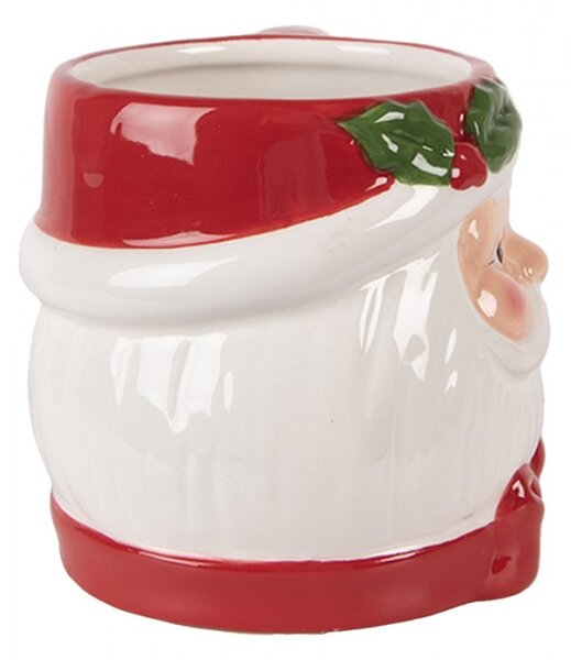 Červeno-bílý vánoční hrneček Santa Claus s mašlí – 14x11x8 cm