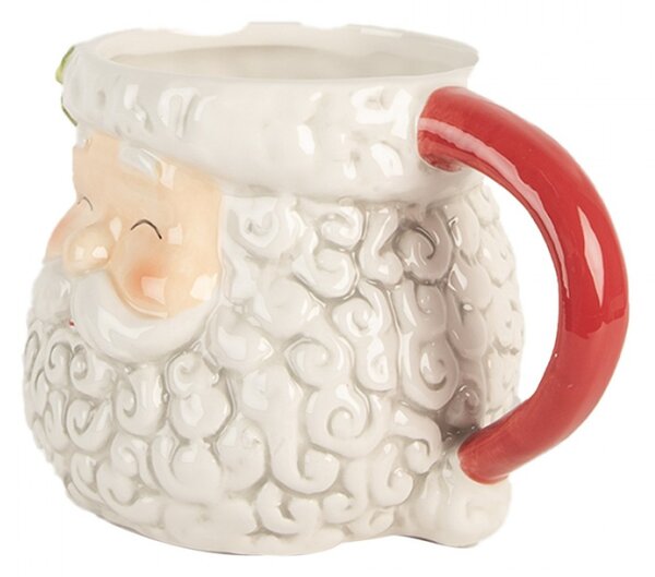 Červený keramický hrneček veselý Santa Claus s červeným ouškem – 16x11x10 cm