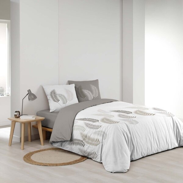 Bílé/taupe bavlněné povlečení na dvoulůžko/prodloužené 240x220 cm Goyave – douceur d'intérieur