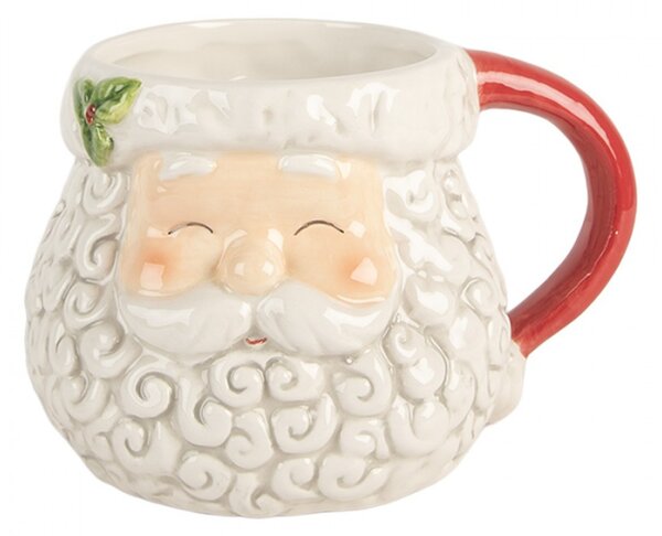 Červený keramický hrneček veselý Santa Claus s červeným ouškem – 16x11x10 cm
