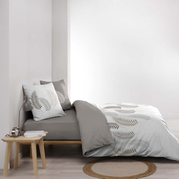 Bílé/taupe bavlněné povlečení na dvoulůžko/prodloužené 240x220 cm Goyave – douceur d'intérieur