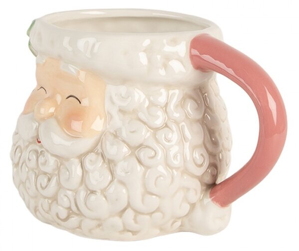 Vánoční keramický hrneček veselý Santa Claus s růžovým ouškem – 16x11x10 cm