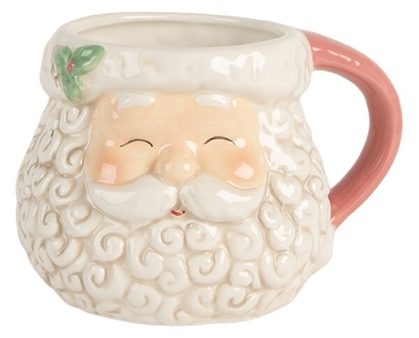 Vánoční keramický hrneček veselý Santa Claus s růžovým ouškem – 16x11x10 cm