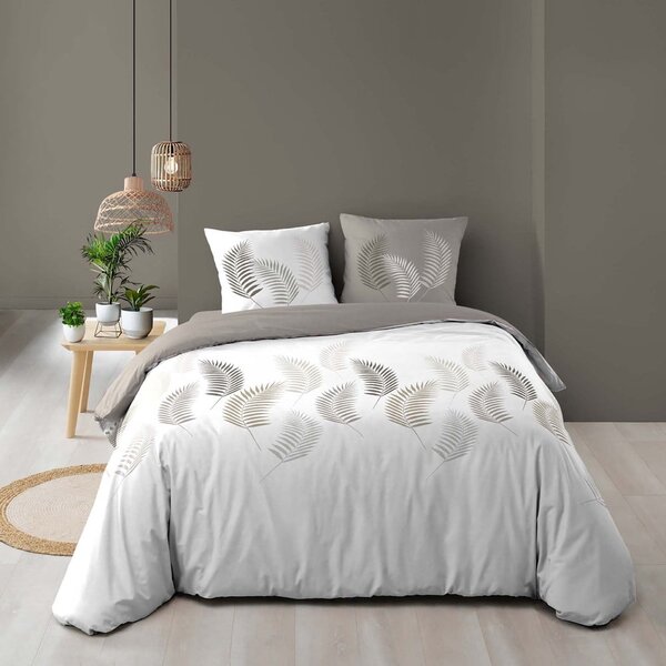 Bílé/taupe bavlněné povlečení na dvoulůžko/prodloužené 240x220 cm Goyave – douceur d'intérieur