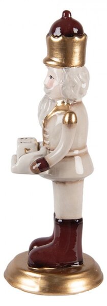 Vánoční dekorace keramická figurka Louskáček s adventním kalendářem béžovo-červený Moer – 10x10x27 cm