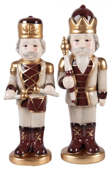 Vánoční dekorace keramická figurka Louskáček s bubínkem béžovo-červený Moer – 8x8x25 cm