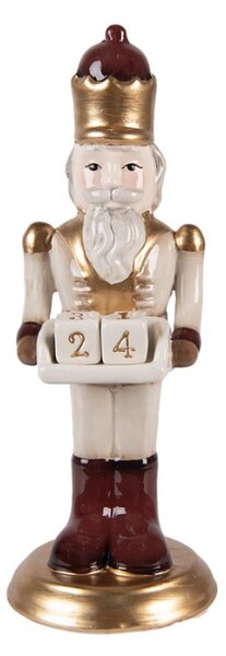 Vánoční dekorace keramická figurka Louskáček s adventním kalendářem béžovo-červený Moer – 10x10x27 cm