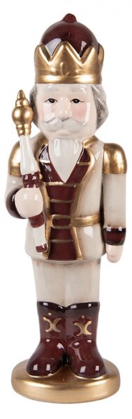 Vánoční dekorace keramická figurka Louskáček s korunou béžovo-červený Moer – 9x7x26 cm