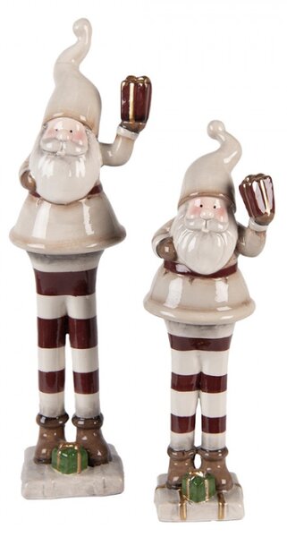 Vánoční dekorace keramická postavička Santa Claus béžovo-červená L Moer – 9x8x30 cm