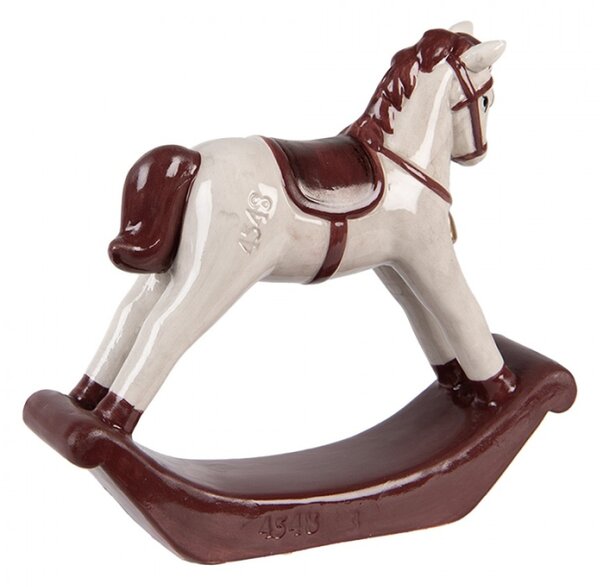 Keramická dekorace houpací koník s vínovým sedlem Moer – 15x4x14 cm