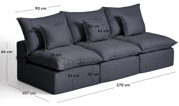 Kave Home Tmavě šedá pohovka Anarela 270 cm s odnímatelným potahem