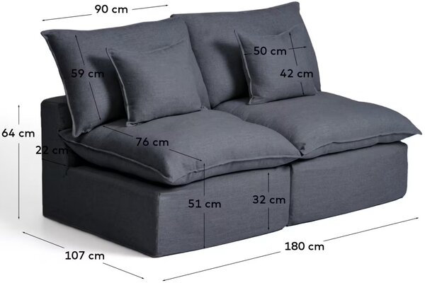 Kave Home Tmavě šedá pohovka Anarela 180 cm s odnímatelným potahem