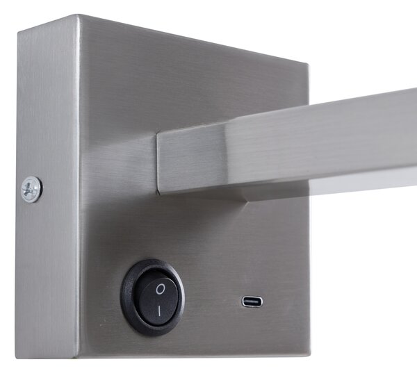 Moderní ocelová nástěnná lampa s USB-C, naklápěcí - Rex